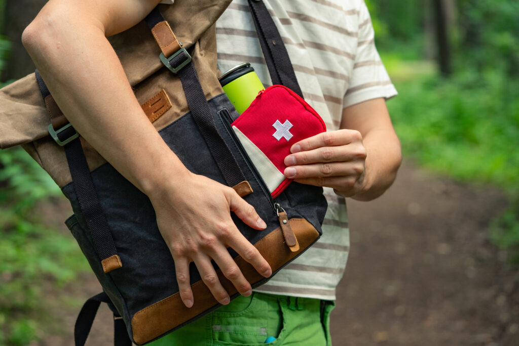 first aid in a hiking backpack